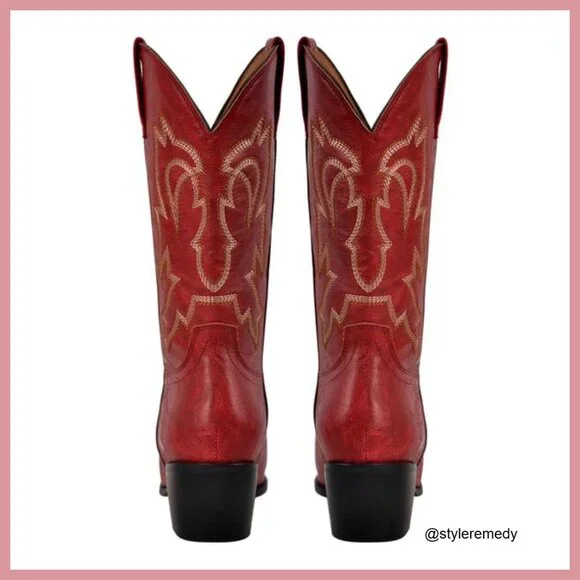 Faux Leather Western Boots with Embroidered Design, Pointed Toe - Picture 6 of 7